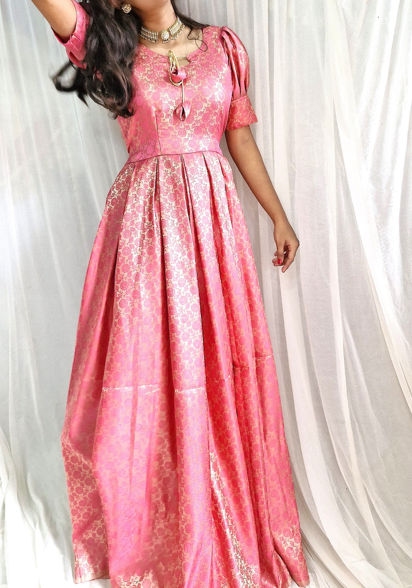 Rosé Glow Banarasi-Style Brocade Gown