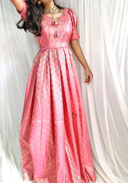 Rosé Glow Banarasi-Style Brocade Gown
