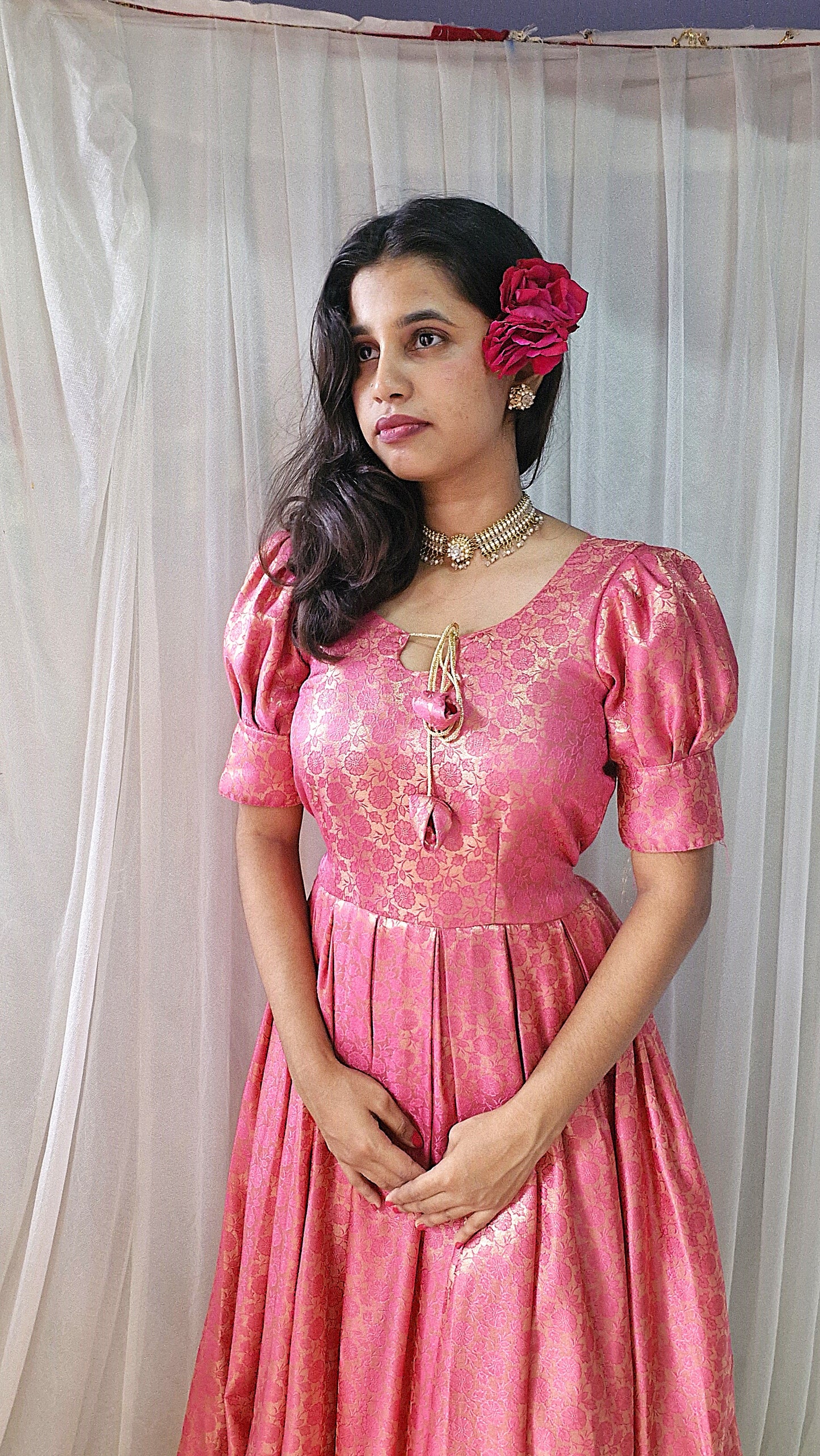 Rosé Glow Banarasi-Style Brocade Gown