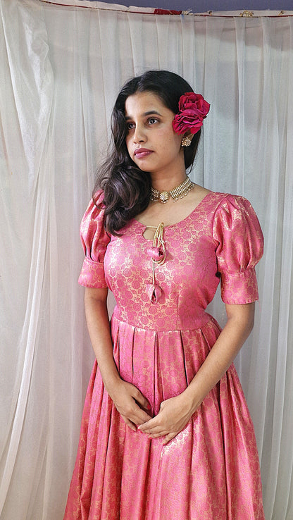 Rosé Glow Banarasi-Style Brocade Gown