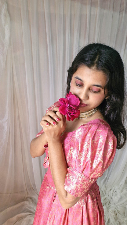 Rosé Glow Banarasi-Style Brocade Gown