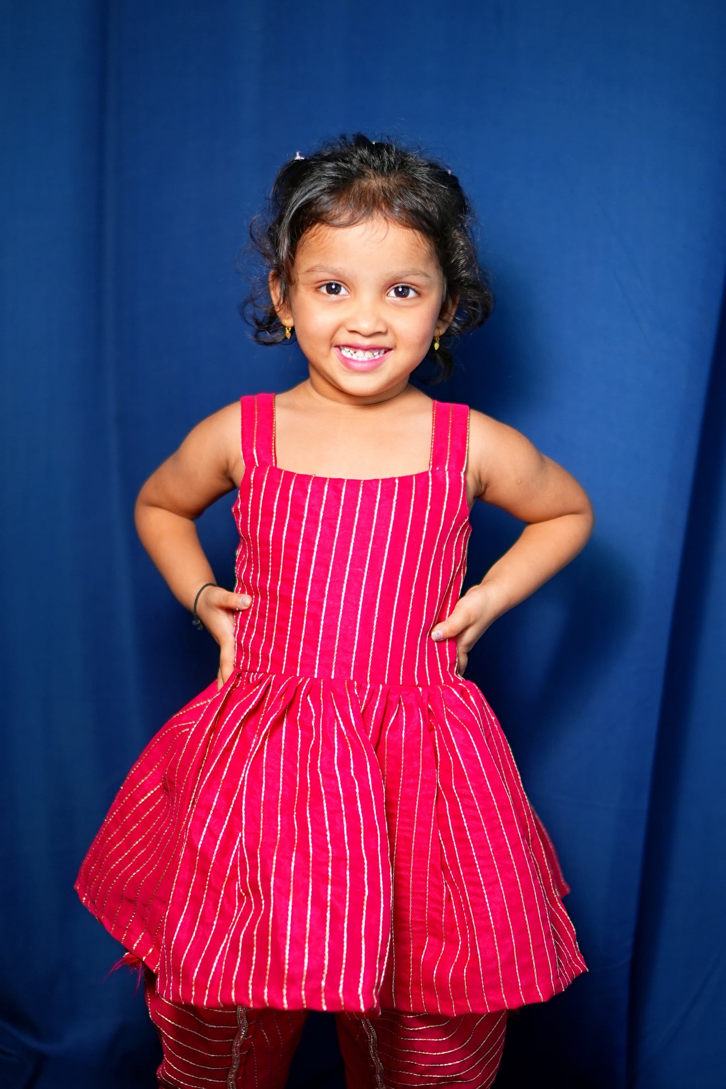 pink Striped Peplum Dhoti Set with Jacket (3-Piece)