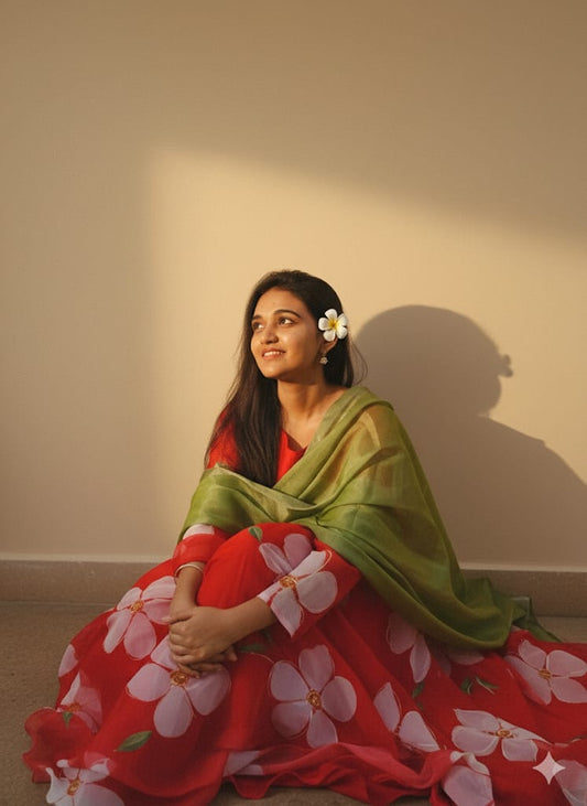 Red Organza Anarkali Set