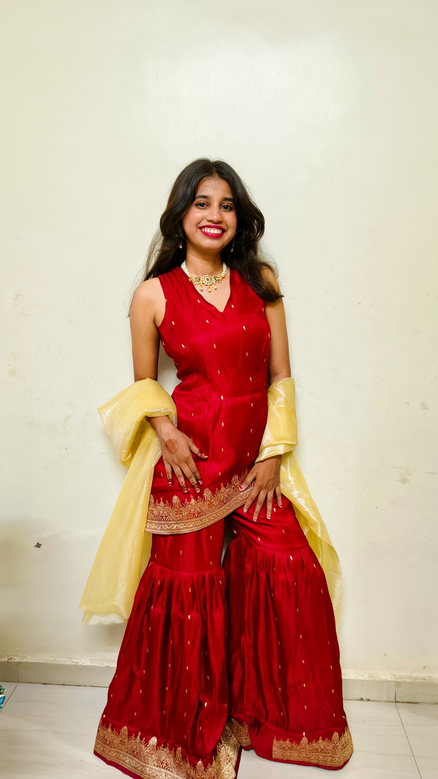 Asymmetrical Kurti With Regal Maroon Sharara