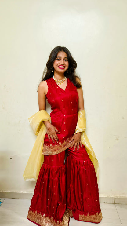 Asymmetrical Kurti With Regal Maroon Sharara