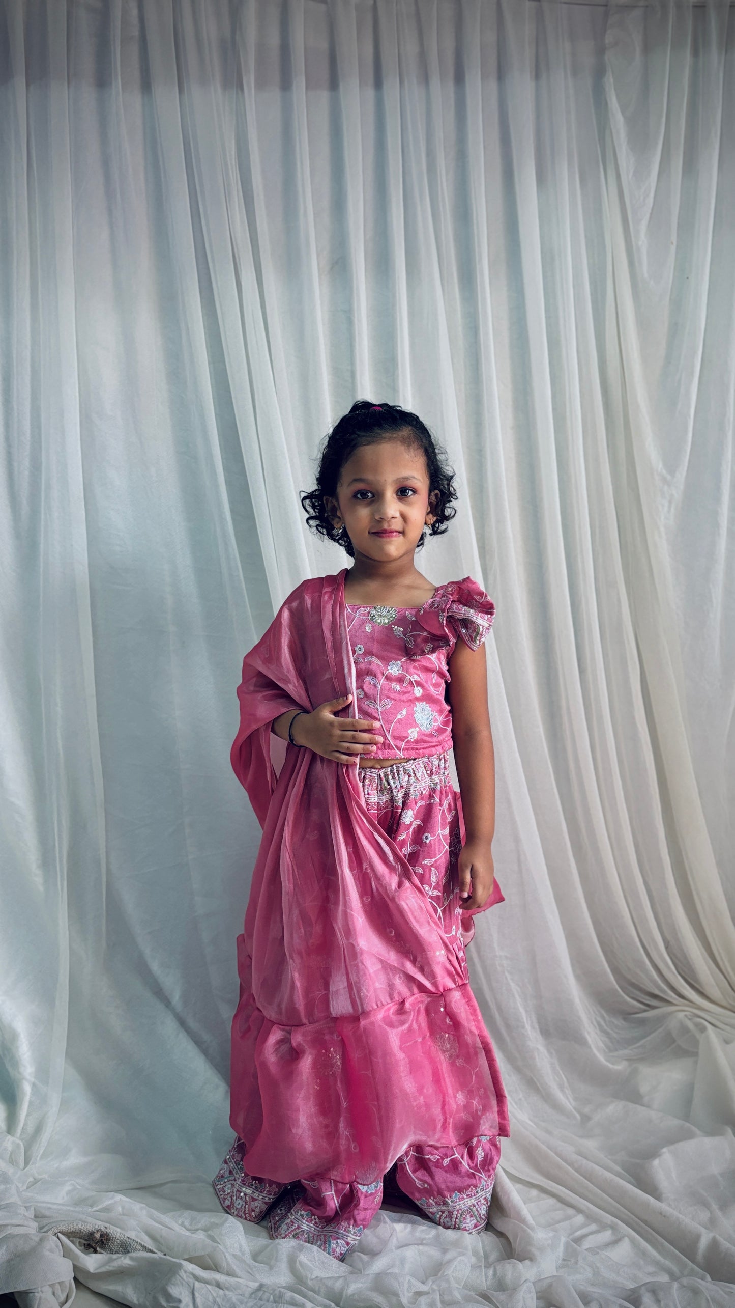 Pink Embroidered Sharara Set with Organza Dupatta