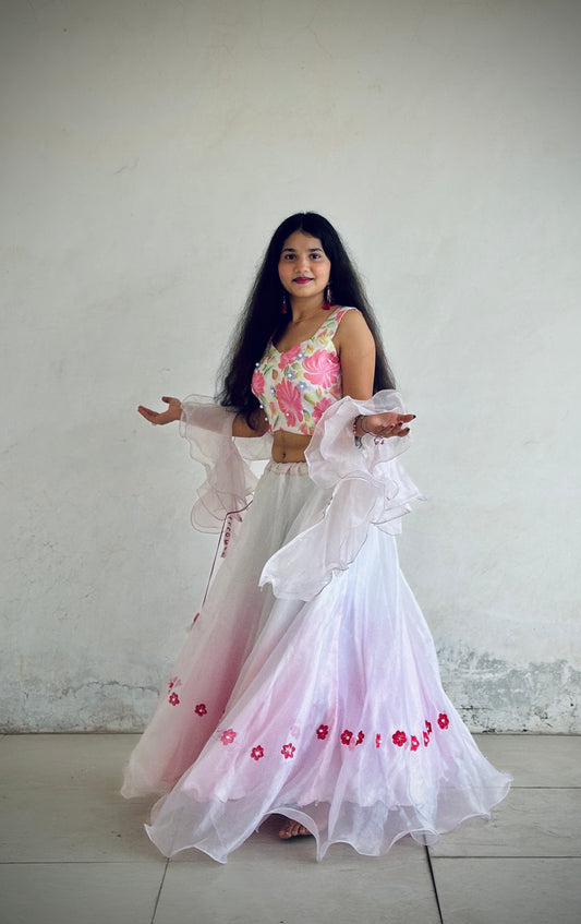Organza Pink Lehenga Set