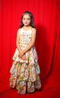 Floral Layered Lehenga with Satin Halter Top – Girls Ethnic Wear Set