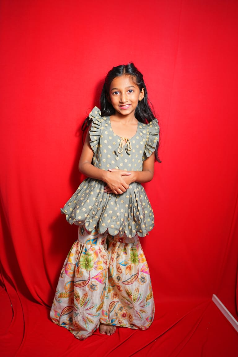 Gulabo Grey Peplum Sharara Set (Kidswear)