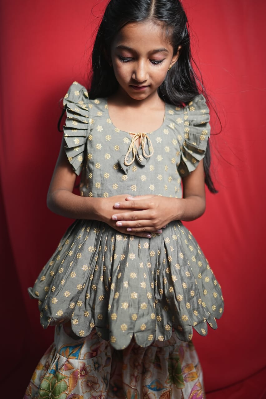 Gulabo Grey Peplum Sharara Set (Kidswear)