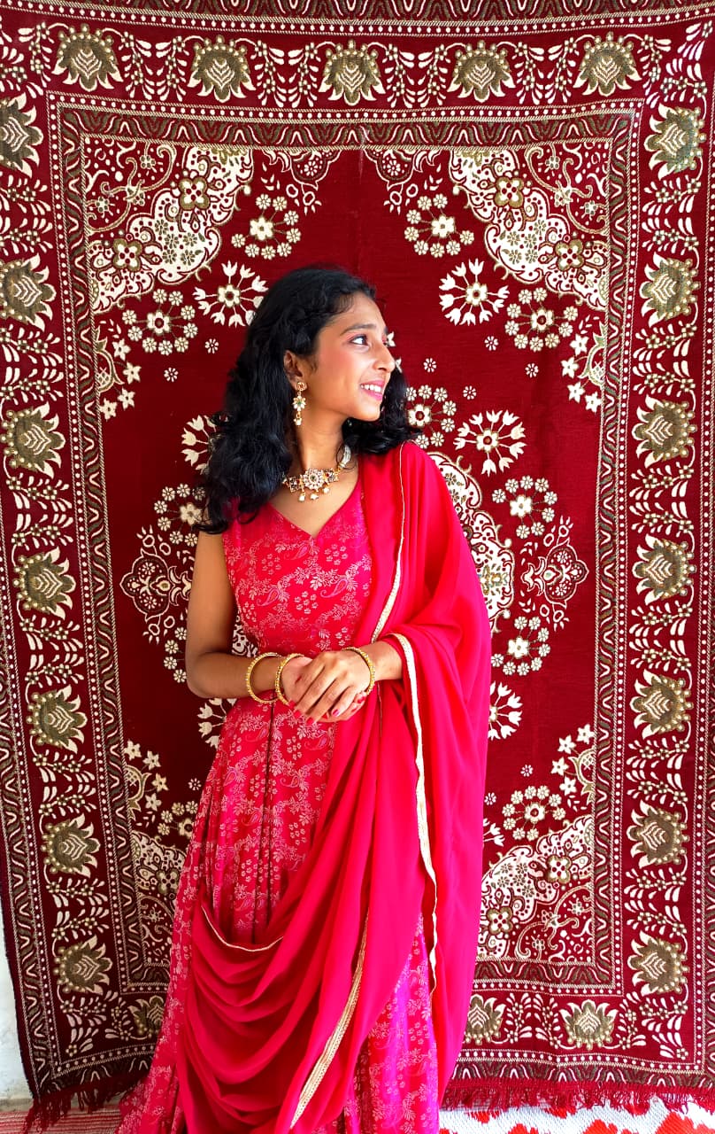 Gulabi Grace Silk Brocade Anarkali