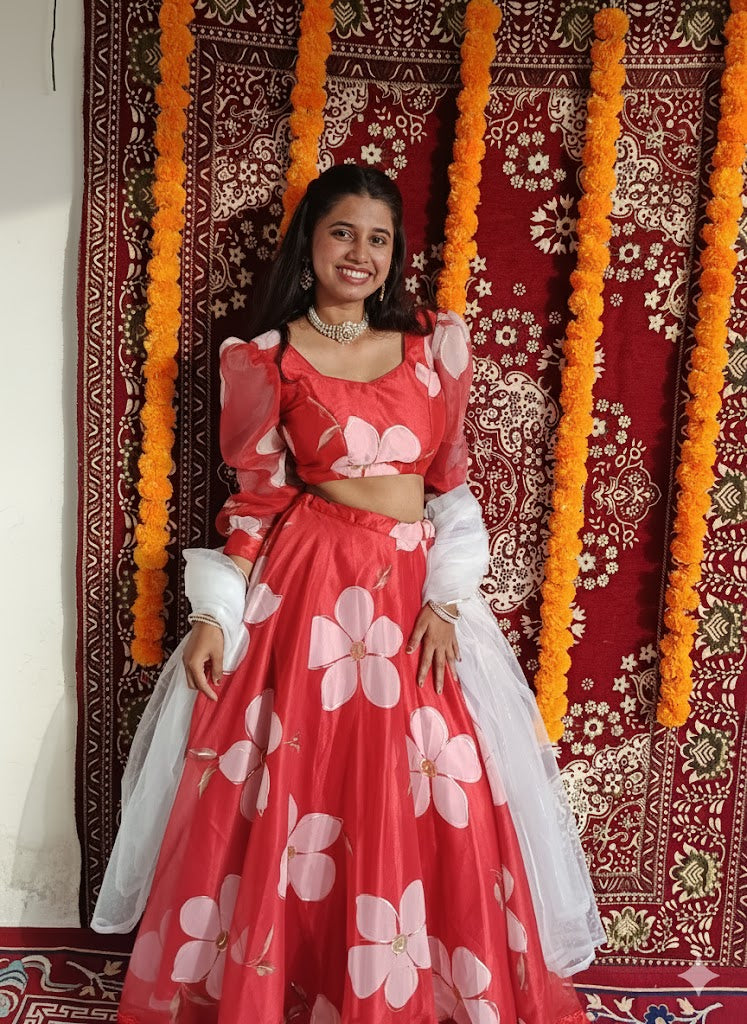 Red floral lehenga choli